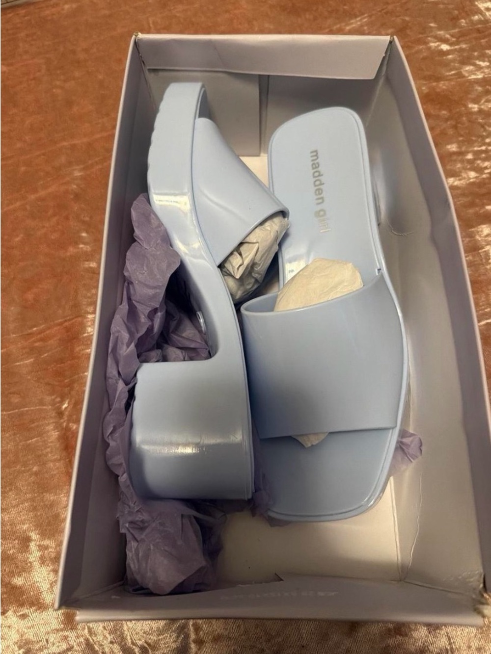 Madden Girl Pastel Blue Chunky Platform Slide Sandals